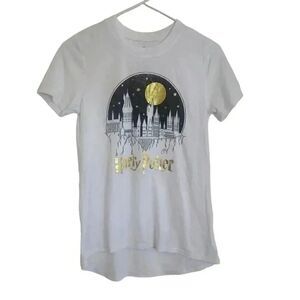 Harry Potter Women's (jrs) White Poly/Rayon Graphic Crew Neck Short Sleeve T-Shi